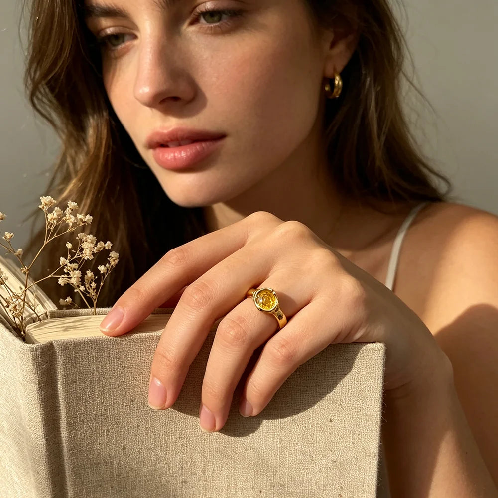 Champagne Zircon Thin Ring