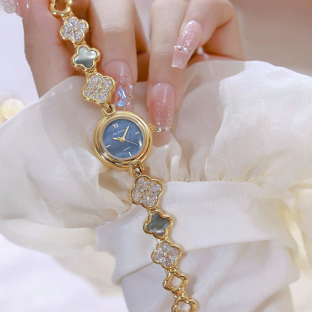 Blue Shell-Dial Crystal Watch