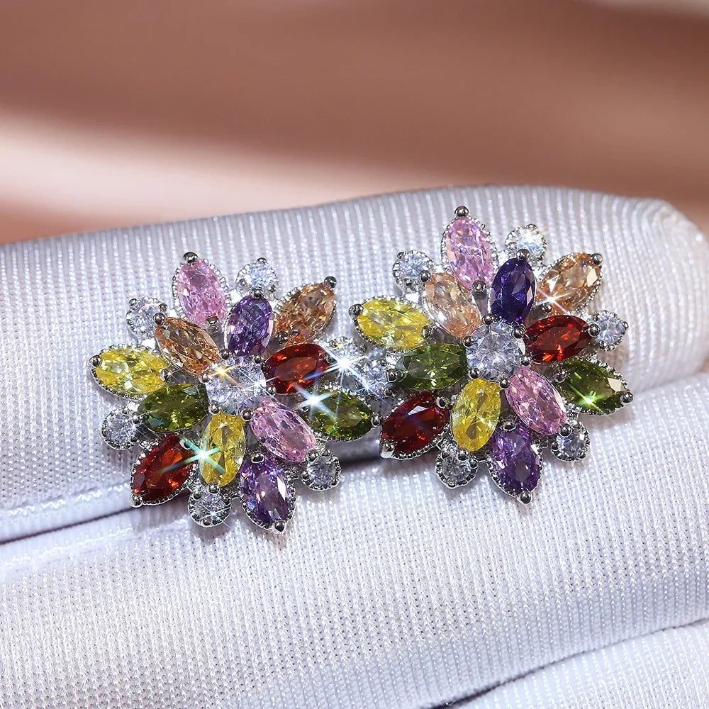 Crystal Flower Stud Earrings