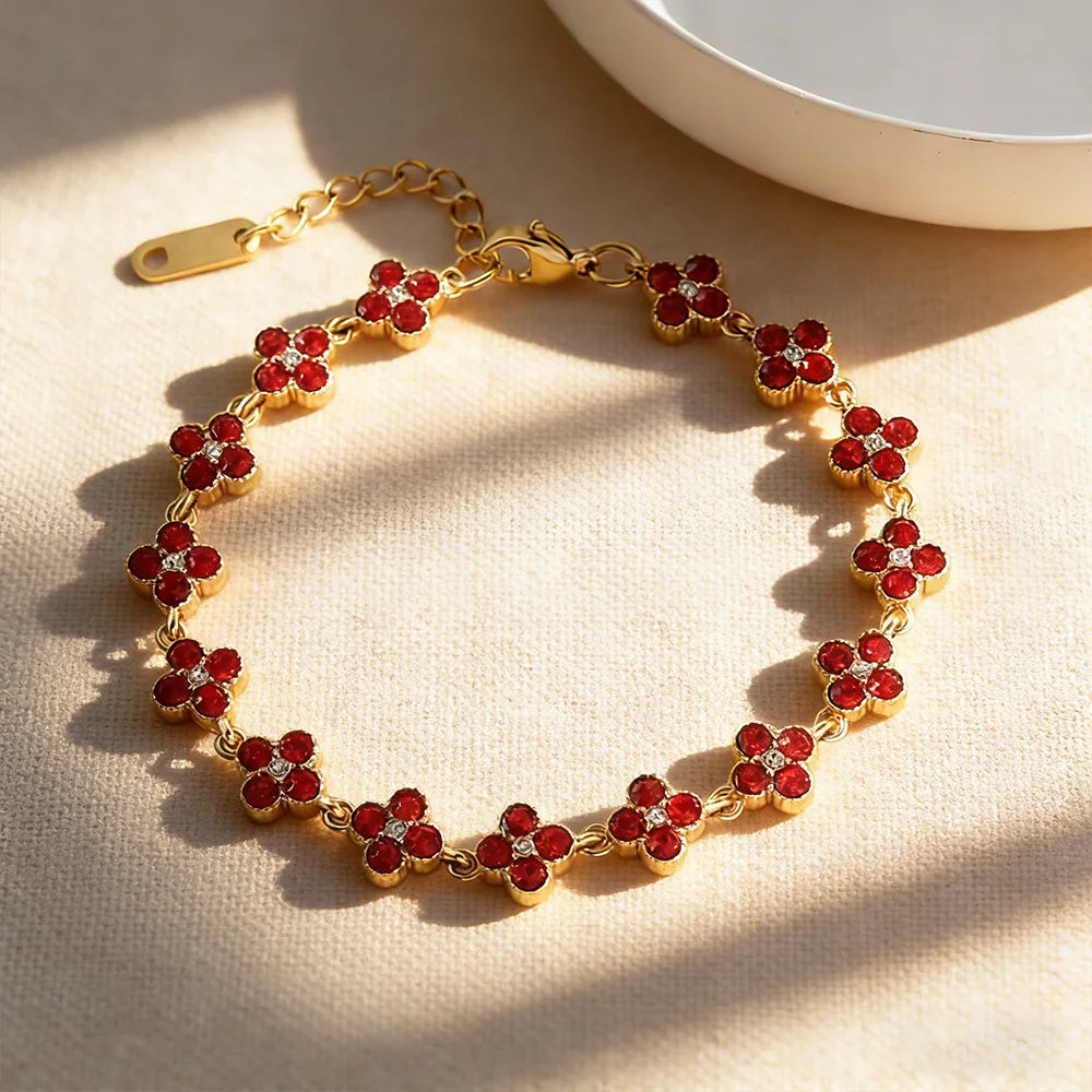 Four-Leaf Clover CZ Flower Bracelet