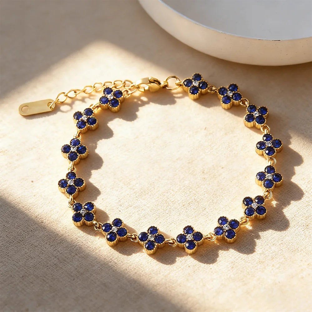 Four-Leaf Clover CZ Flower Bracelet