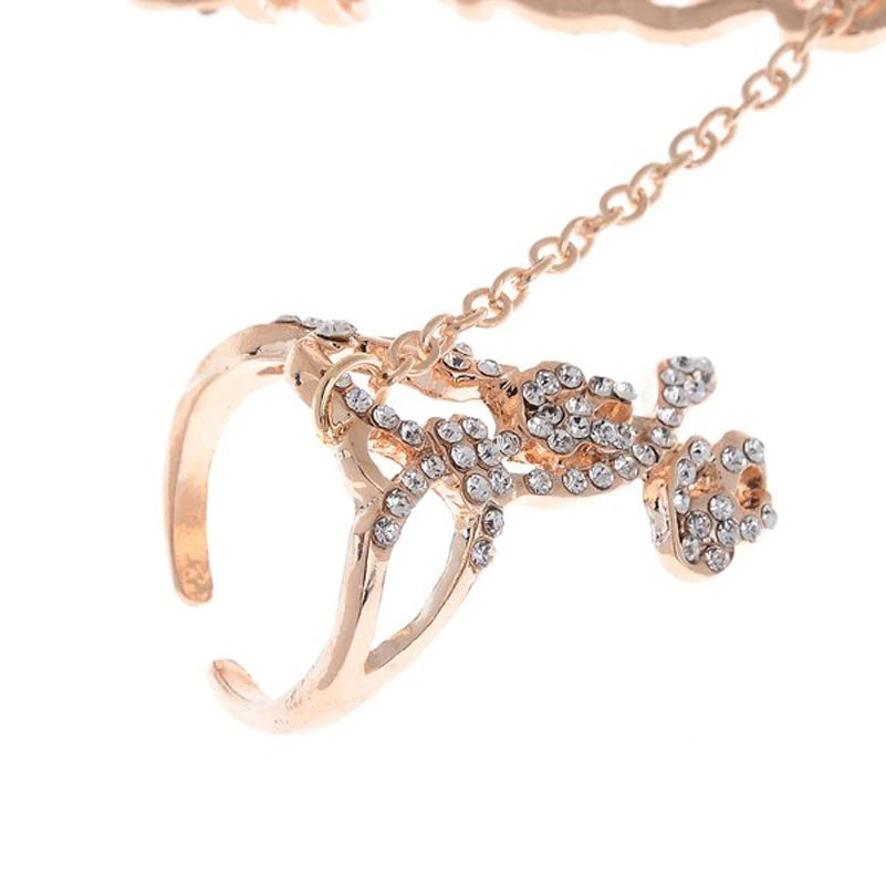 Vintage Rhinestone Flower Double Ring