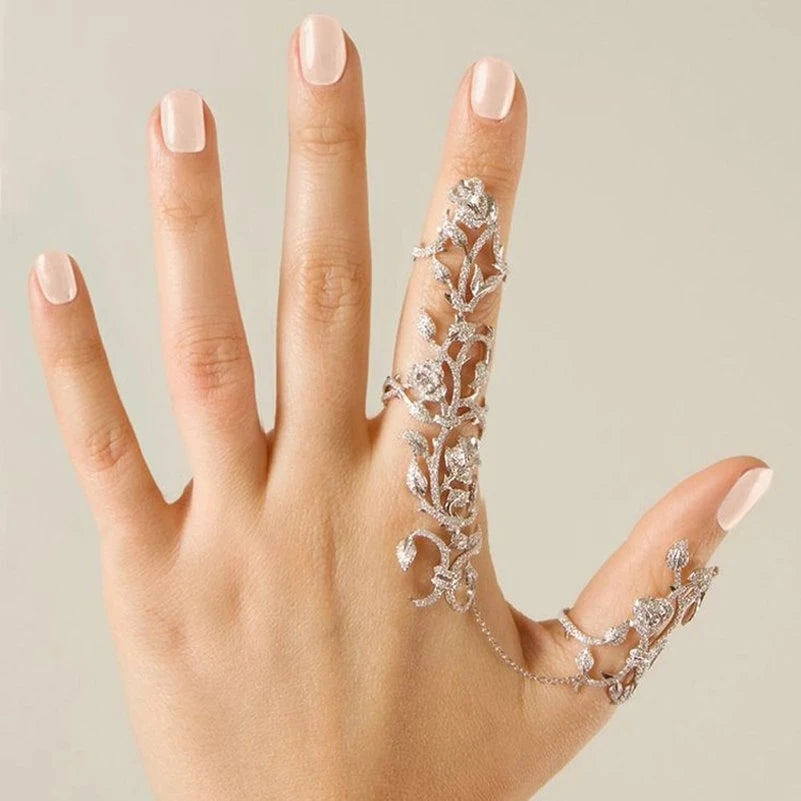 Vintage Rhinestone Flower Double Ring
