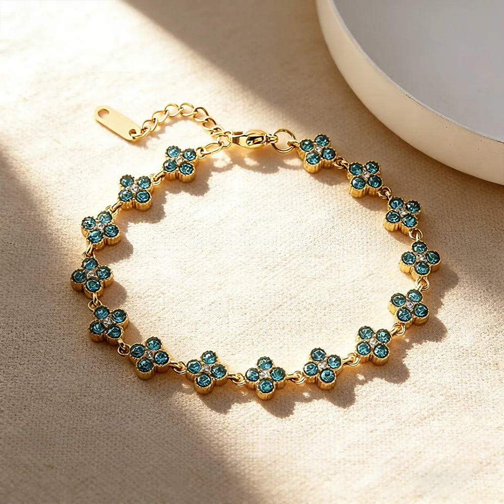 Four-Leaf Clover CZ Flower Bracelet