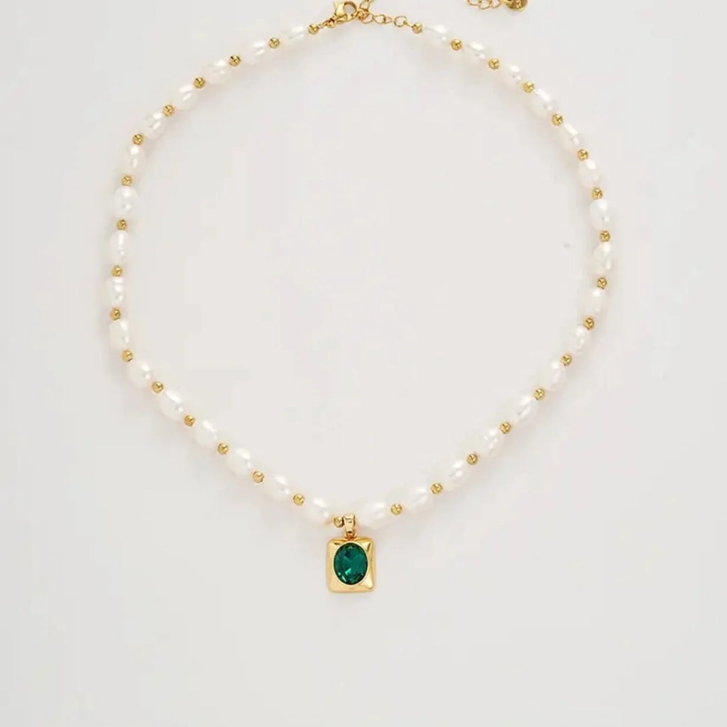 Green Crystal Pearl Necklace