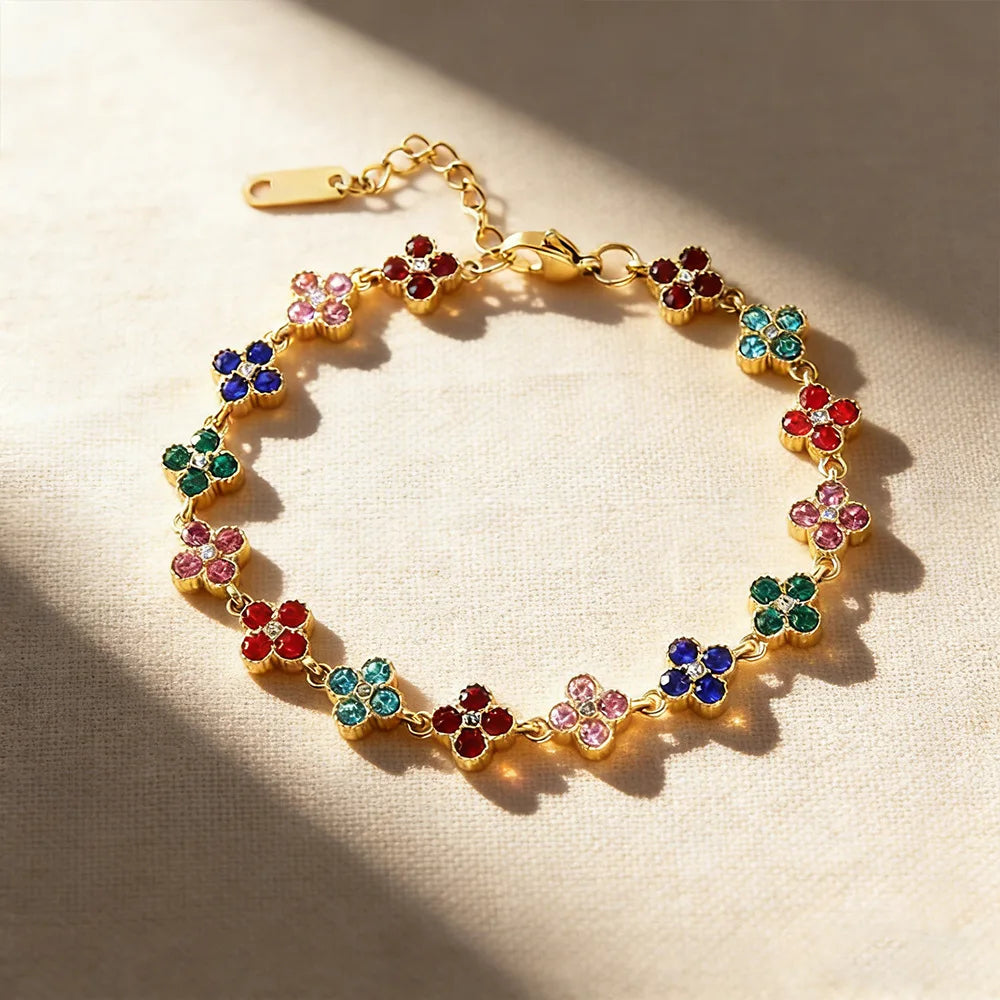Four-Leaf Clover CZ Flower Bracelet