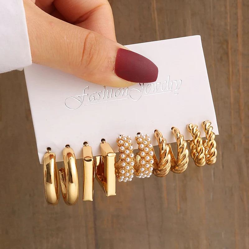 Geometric Pearl Dangle Earrings