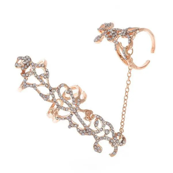 Vintage Rhinestone Flower Double Ring