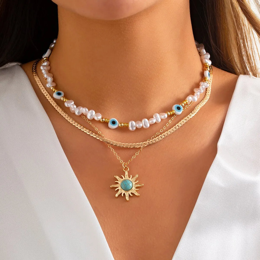 Sunflower Beaded Layered Necklace Set