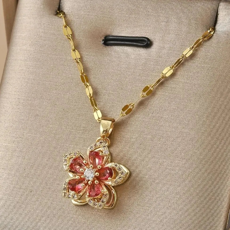 Zircon Flower Pendant Necklace