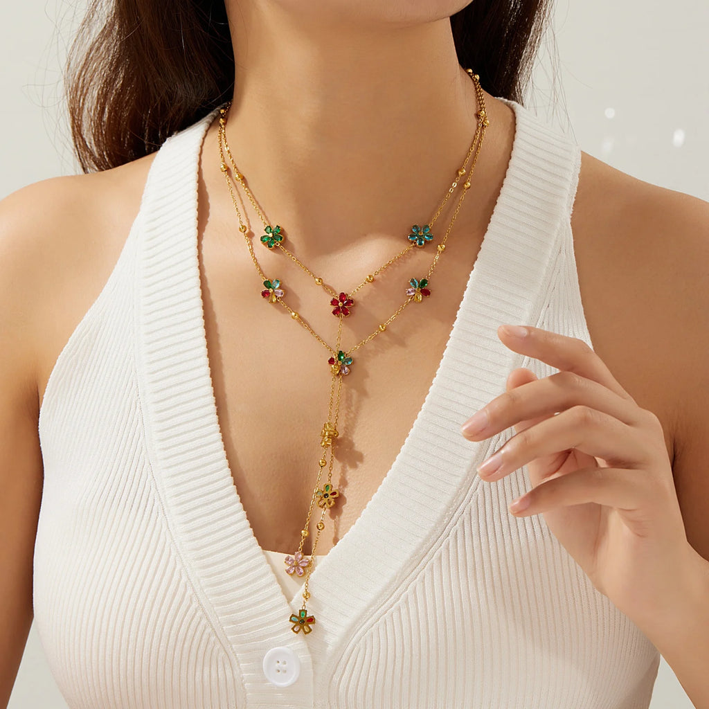 Five-Petal Flower Y-Necklace
