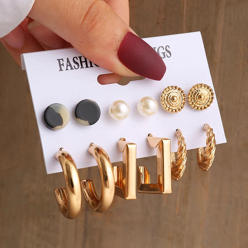 Geometric Pearl Dangle Earrings