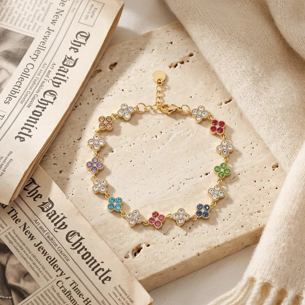 Four-Leaf Clover CZ Flower Bracelet