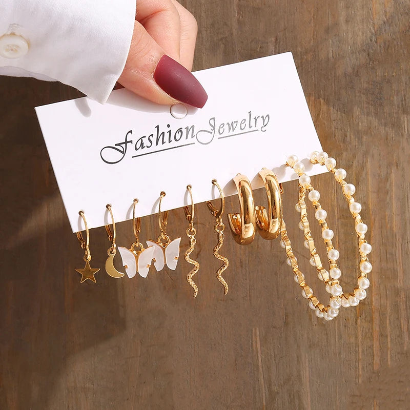 Geometric Pearl Dangle Earrings