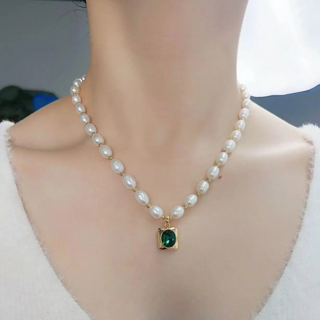 Green Crystal Pearl Necklace