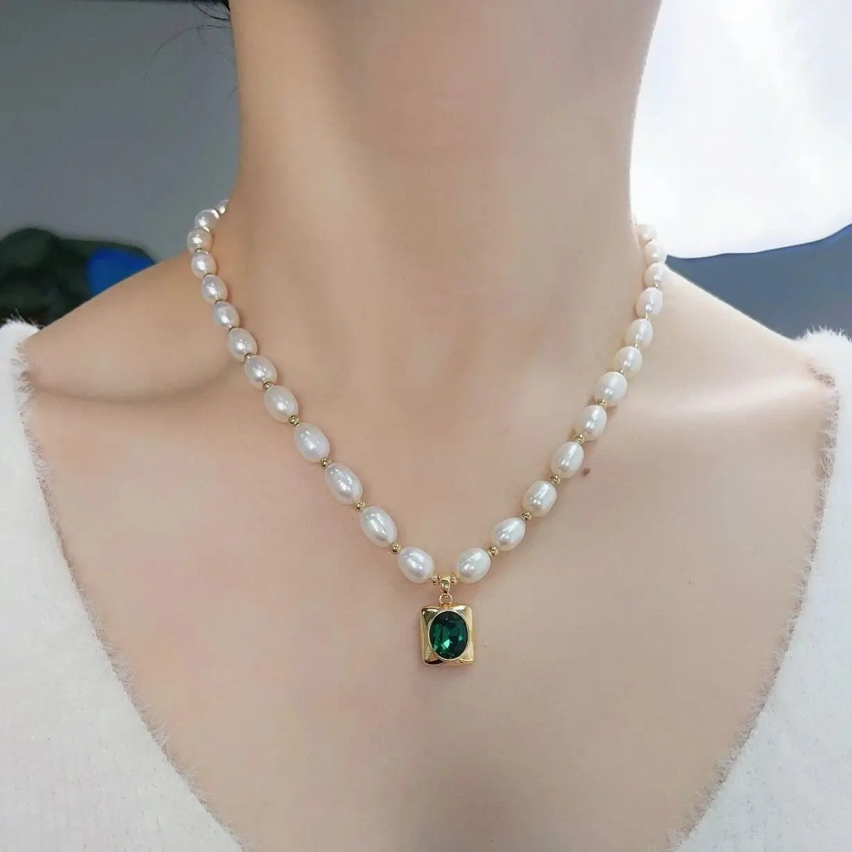 Green Crystal Pearl Necklace