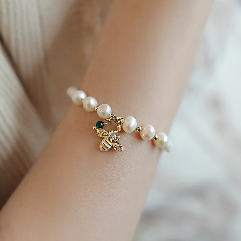 Honeybee Pearl Charm Bracelet