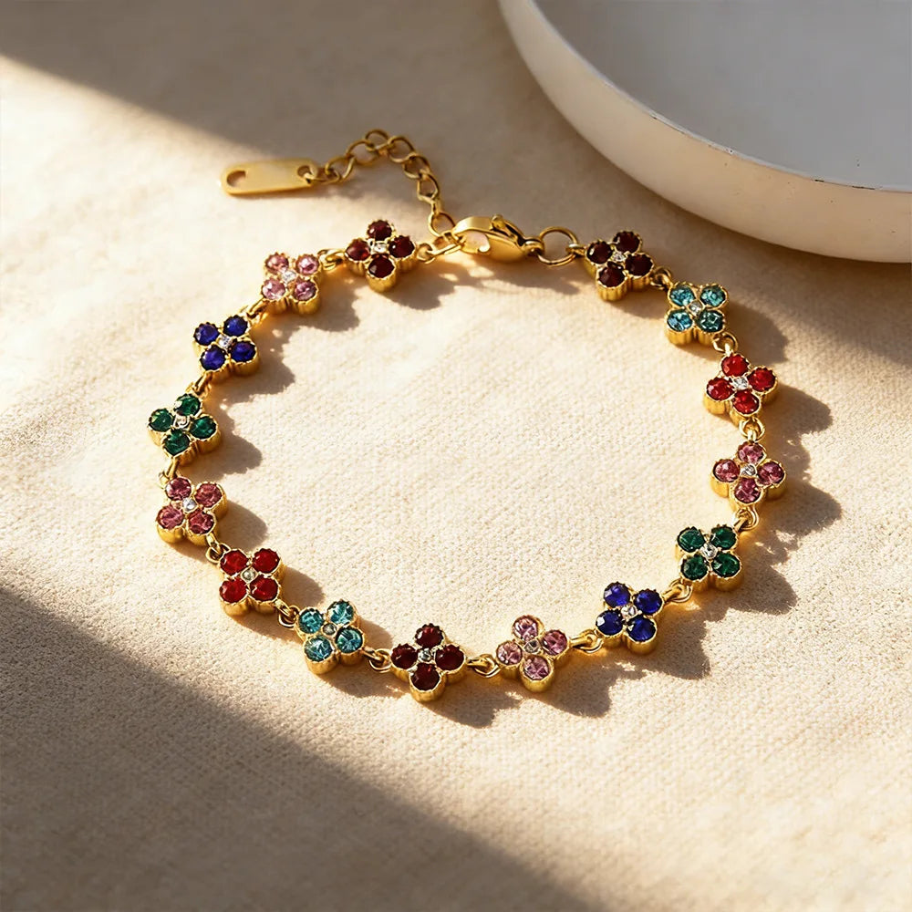 Four-Leaf Clover CZ Flower Bracelet