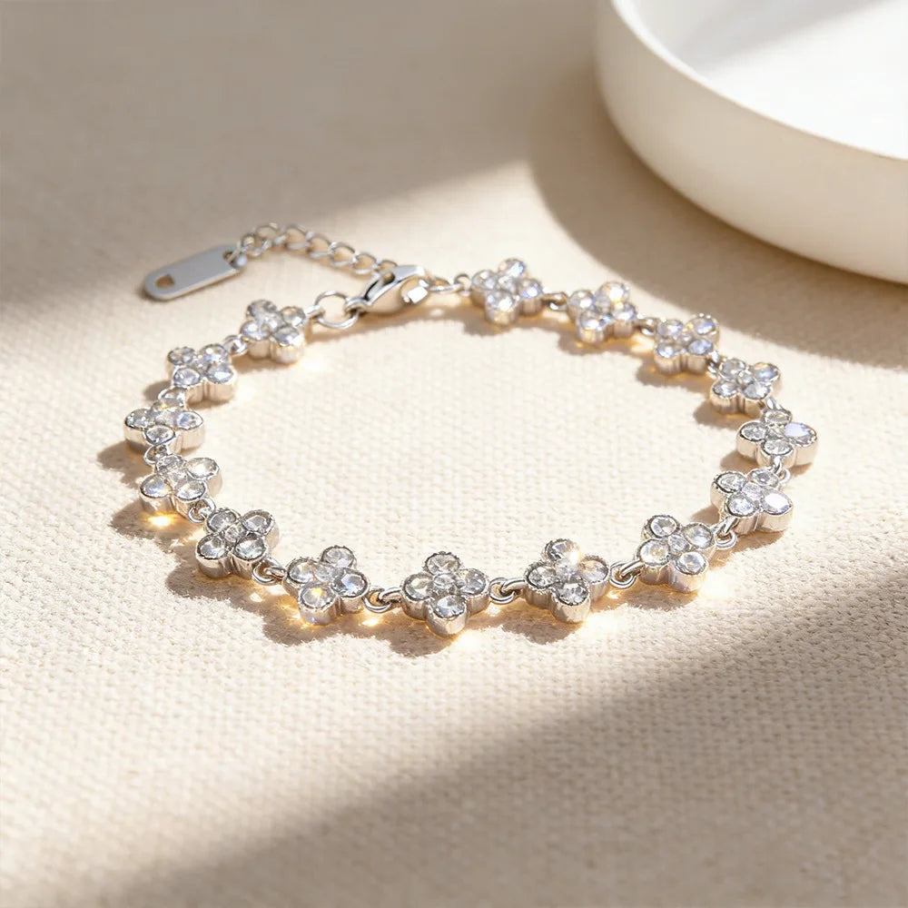 Four-Leaf Clover CZ Flower Bracelet