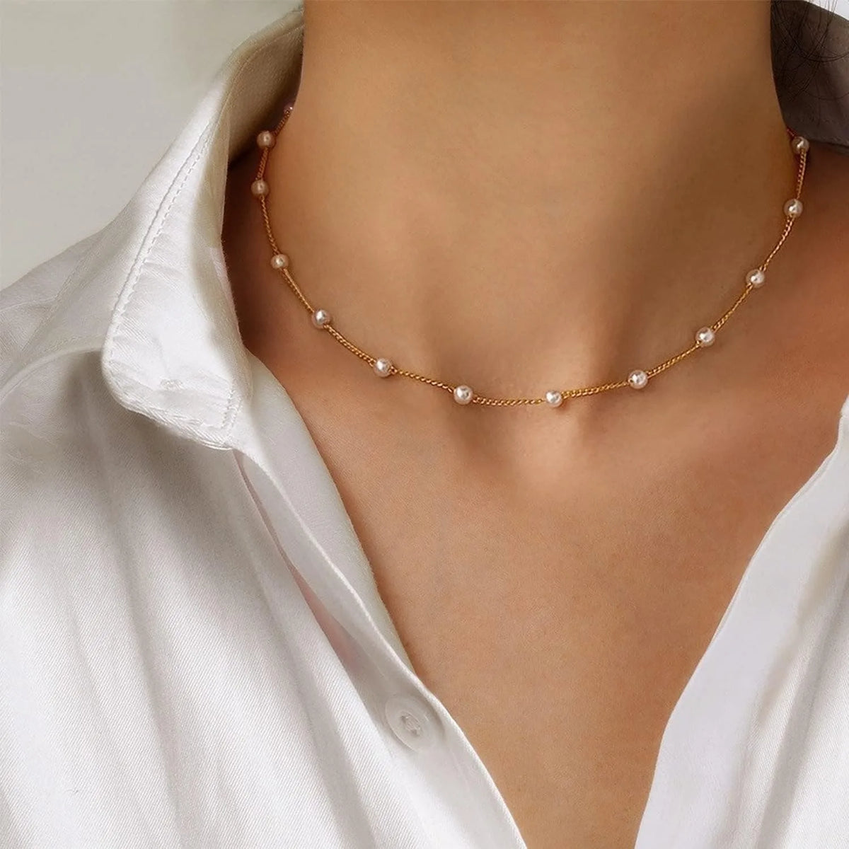 Layered Gold Pearl Necklace