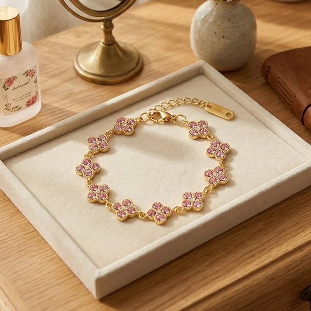 Four-Leaf Clover CZ Flower Bracelet