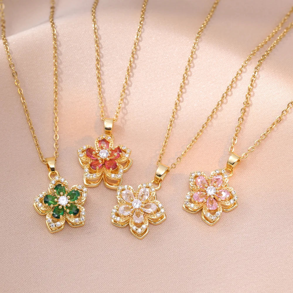Zircon Flower Pendant Necklace