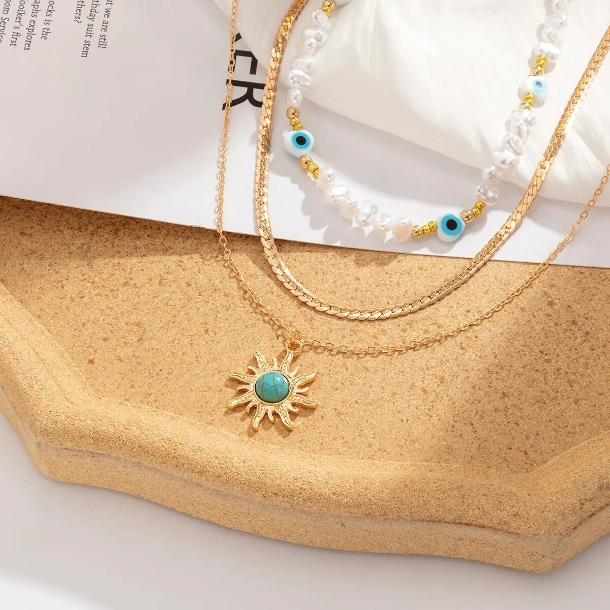 Sunflower Beaded Layered Necklace Set