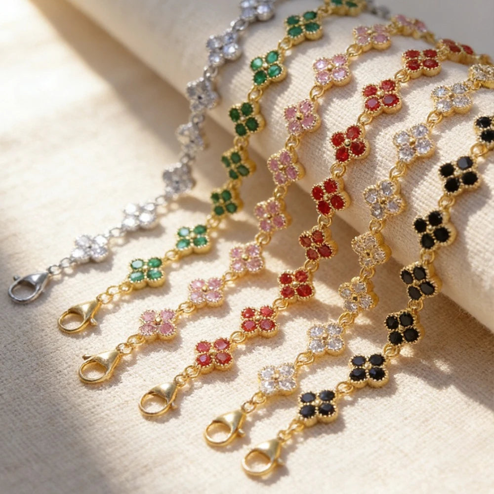 Four-Leaf Clover CZ Flower Bracelet