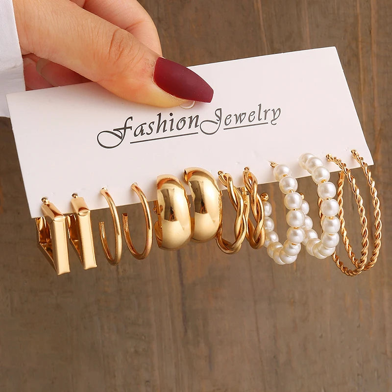 Geometric Pearl Dangle Earrings