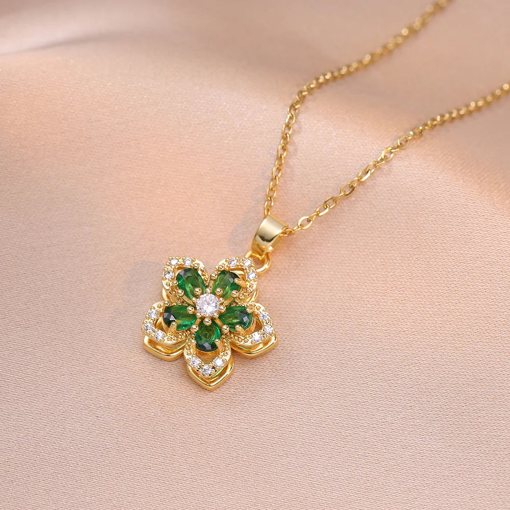 Zircon Flower Pendant Necklace