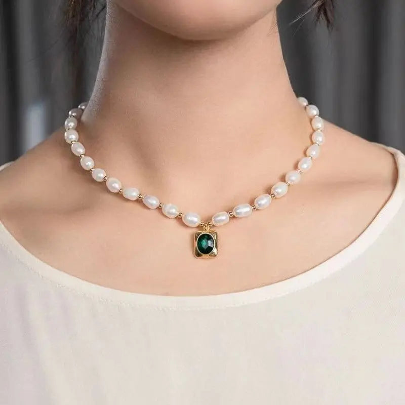Green Crystal Pearl Necklace