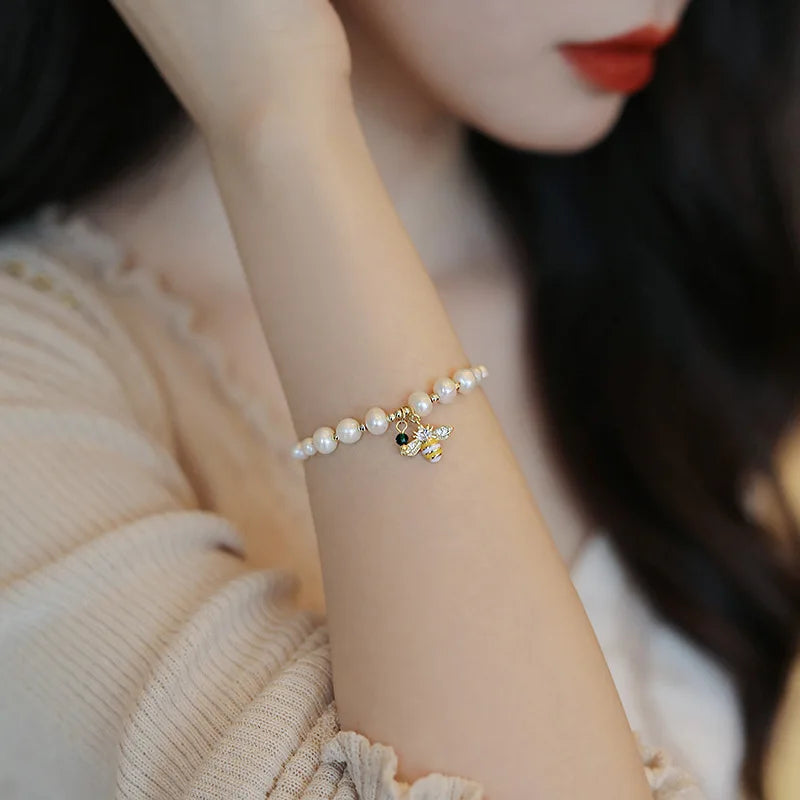 Honeybee Pearl Charm Bracelet