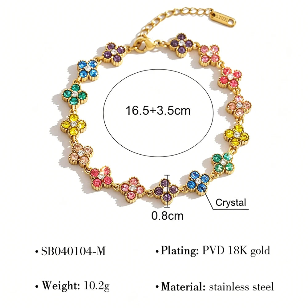 Four-Leaf Clover CZ Flower Bracelet