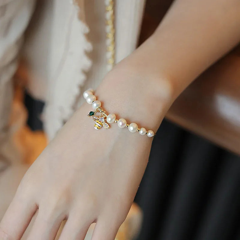 Honeybee Pearl Charm Bracelet