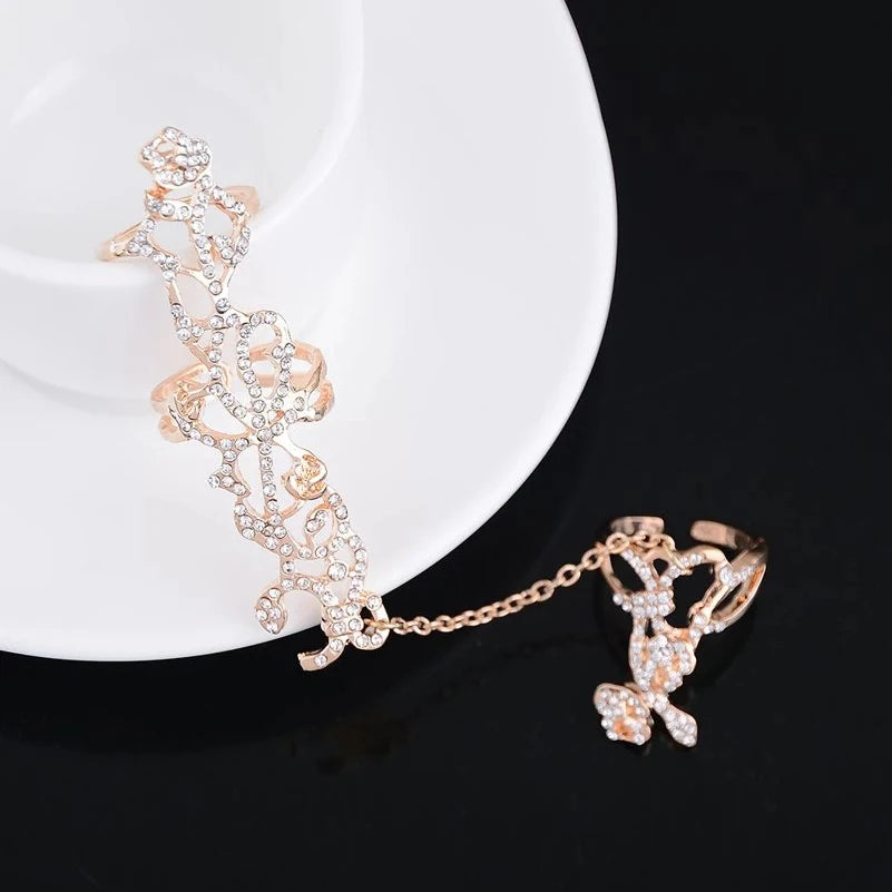 Vintage Rhinestone Flower Double Ring