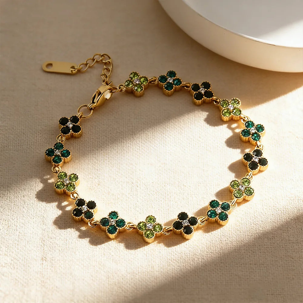 Four-Leaf Clover CZ Flower Bracelet