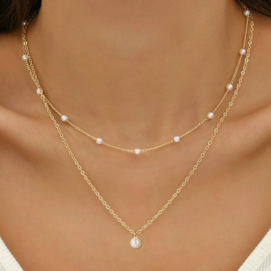 Layered Gold Pearl Necklace