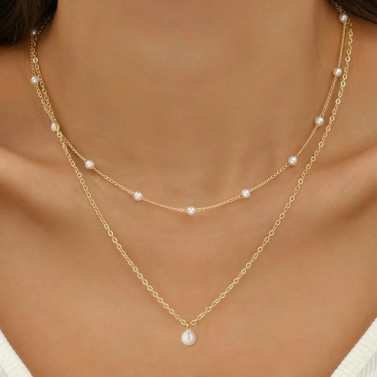 Layered Gold Pearl Necklace