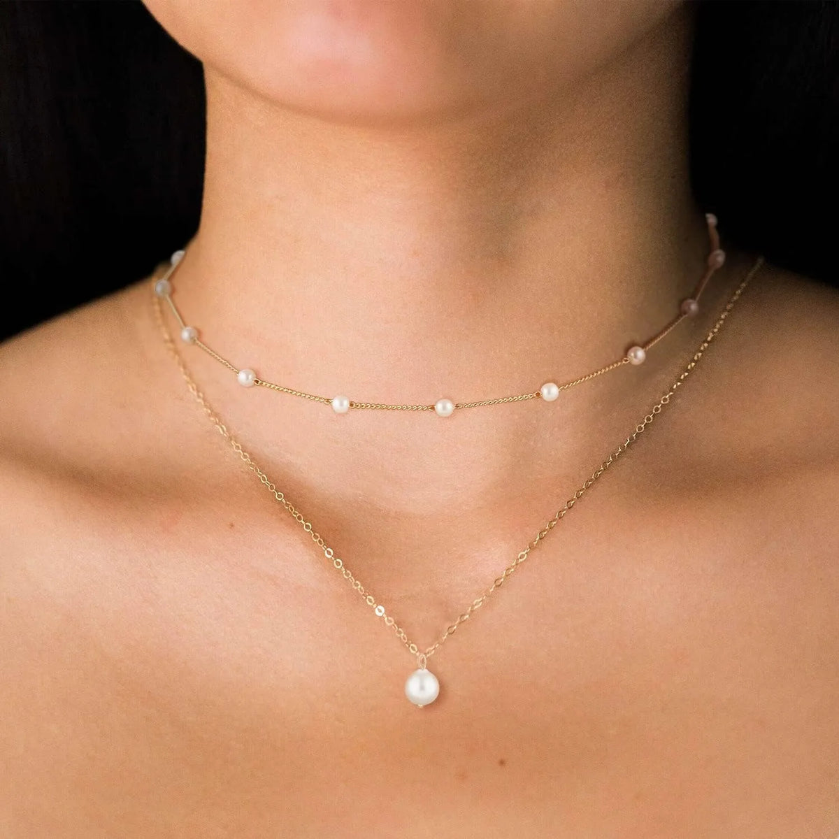 Layered Gold Pearl Necklace