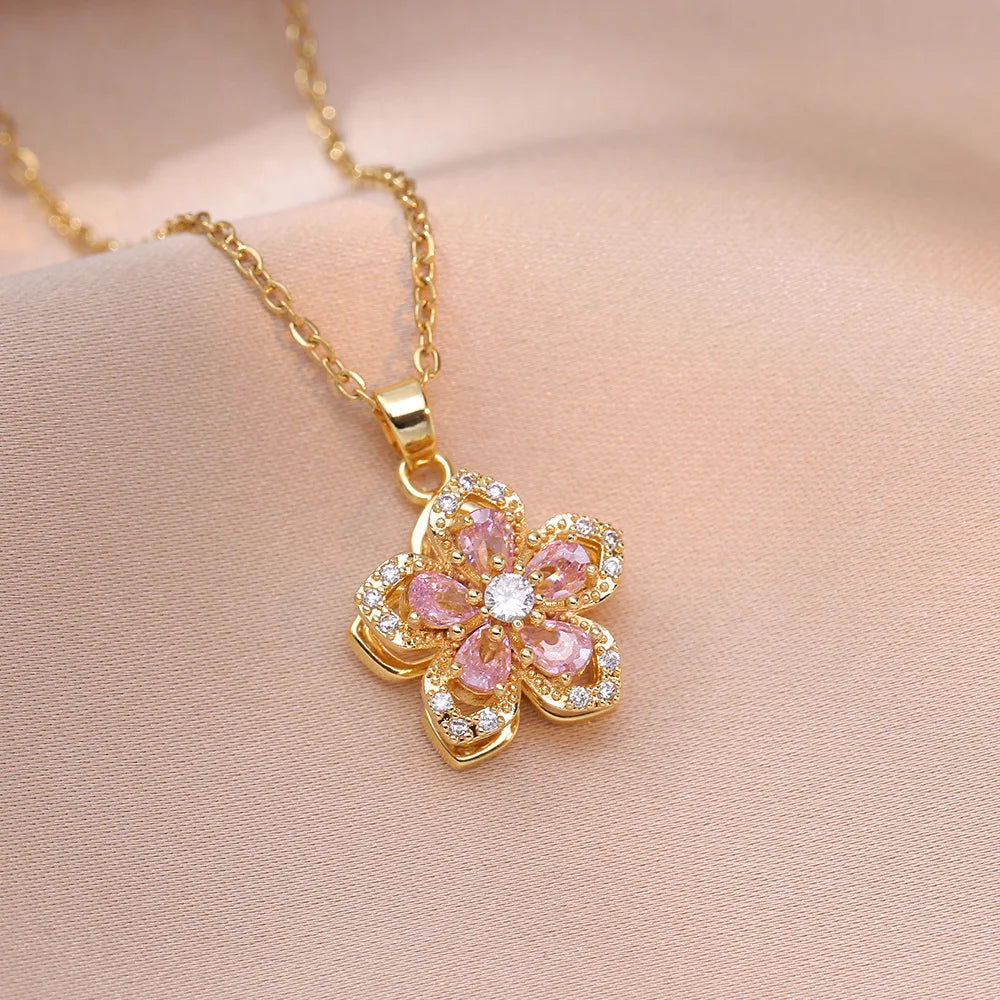 Zircon Flower Pendant Necklace