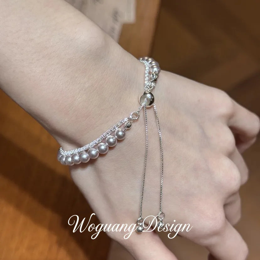 Pearl Zircon Pull-Chain Bracelet
