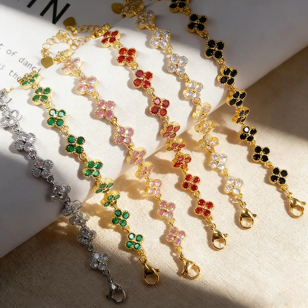 Four-Leaf Clover CZ Flower Bracelet