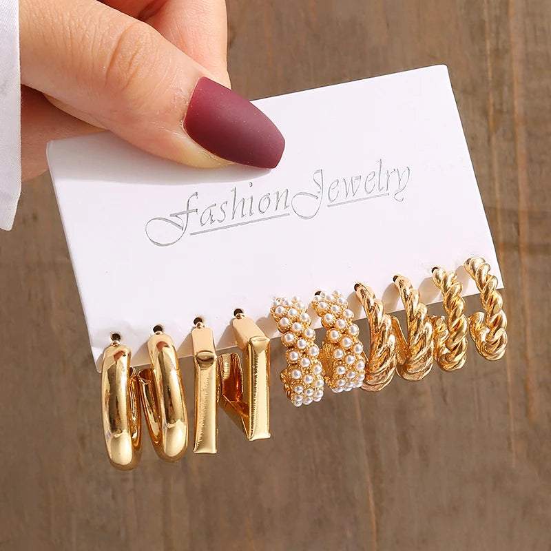 Geometric Pearl Dangle Earrings