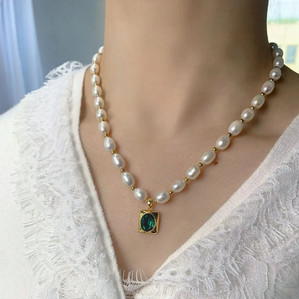 Green Crystal Pearl Necklace