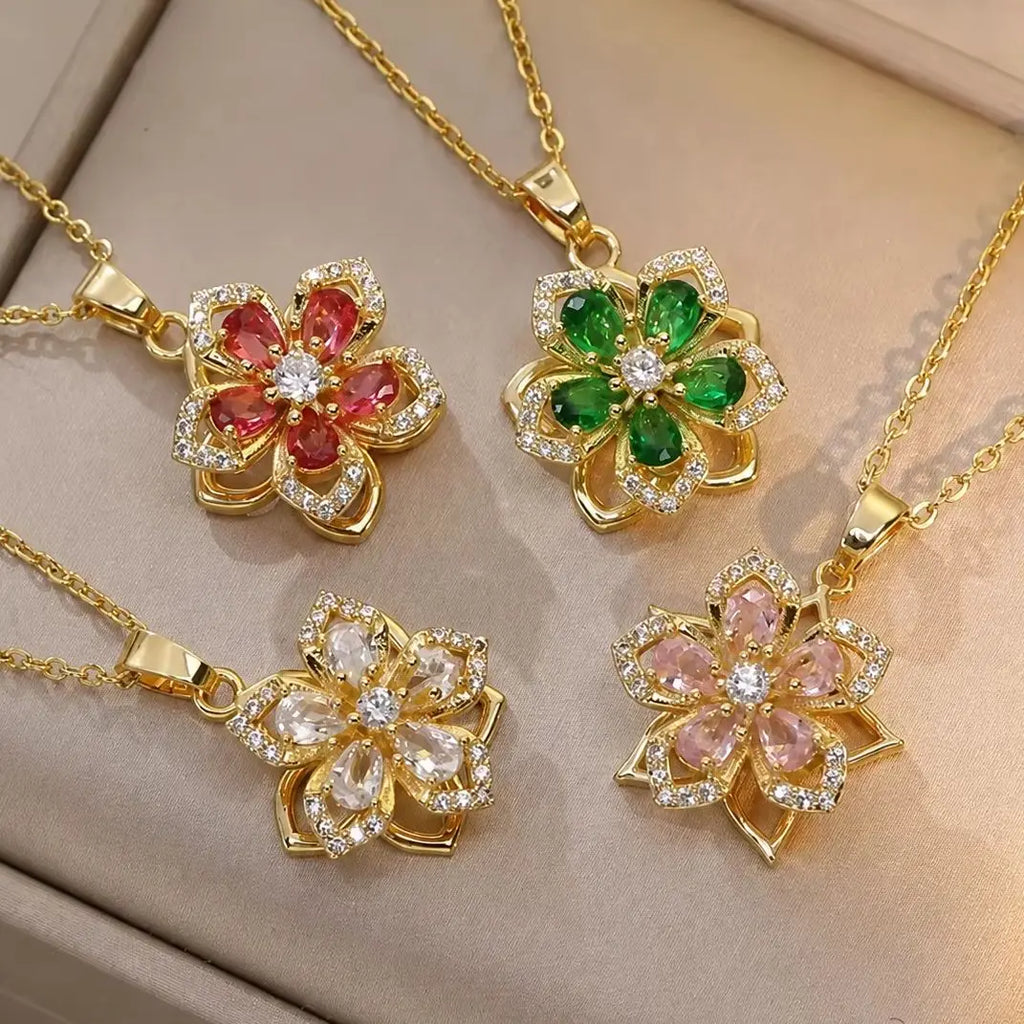 Zircon Flower Pendant Necklace