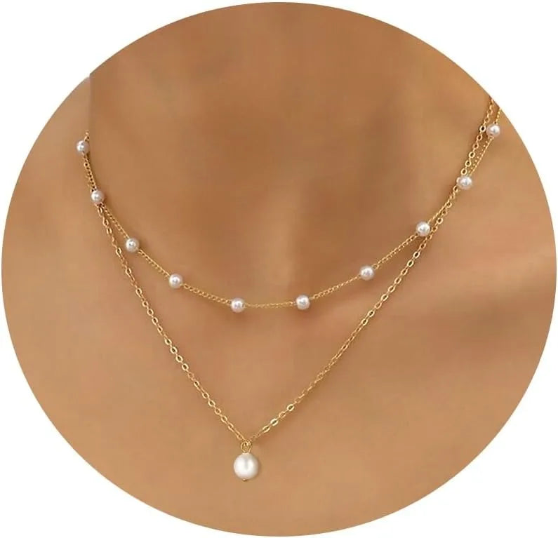 Layered Gold Pearl Necklace