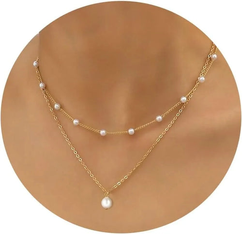 Layered Gold Pearl Necklace