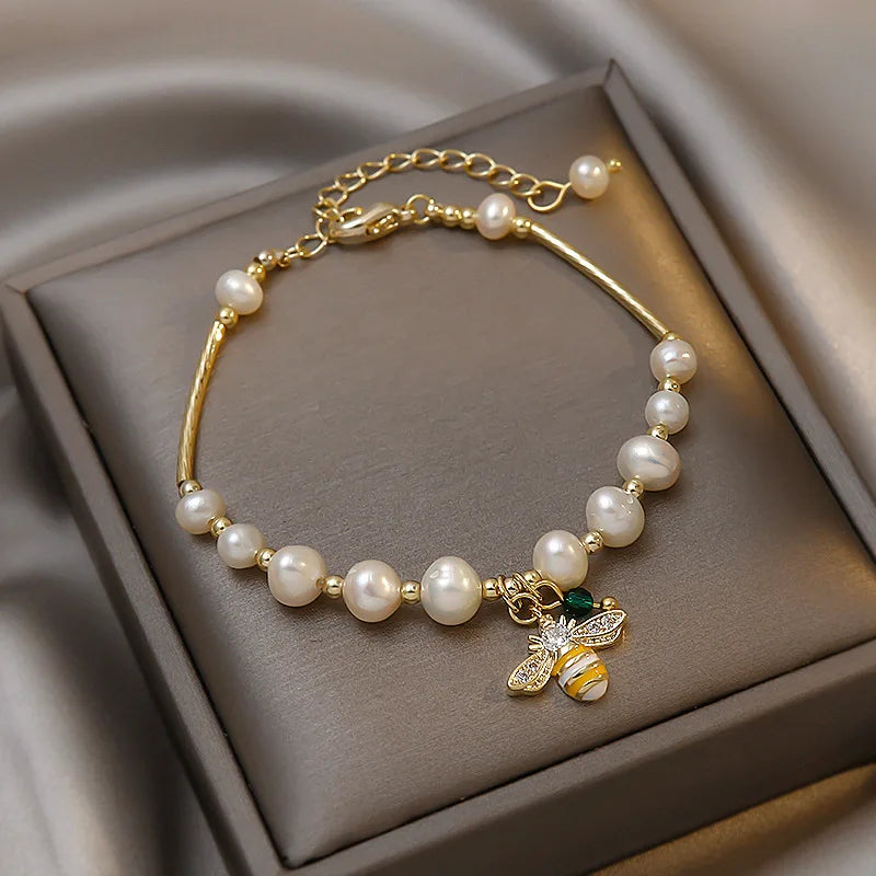 Honeybee Pearl Charm Bracelet