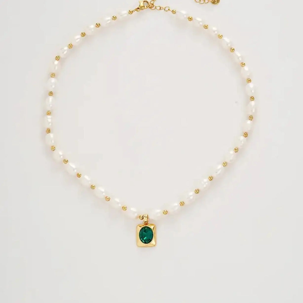 Green Crystal Pearl Necklace