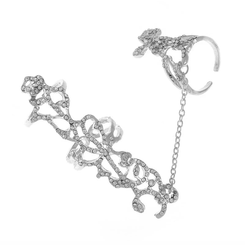 Vintage Rhinestone Flower Double Ring